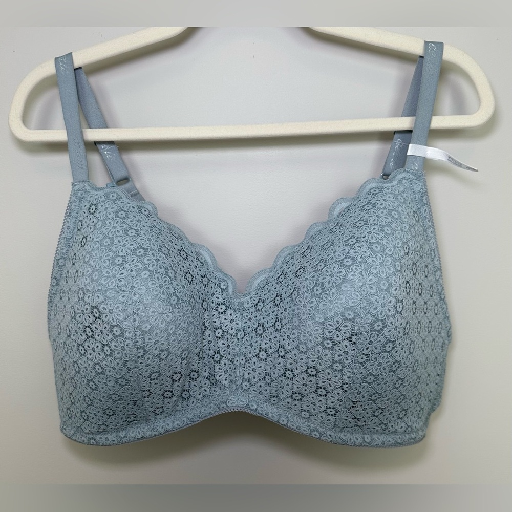 Aerie Wireless Lace Bra Blue Sage Scallop Trim Full Coverage Soft Support 40DD 🩵
